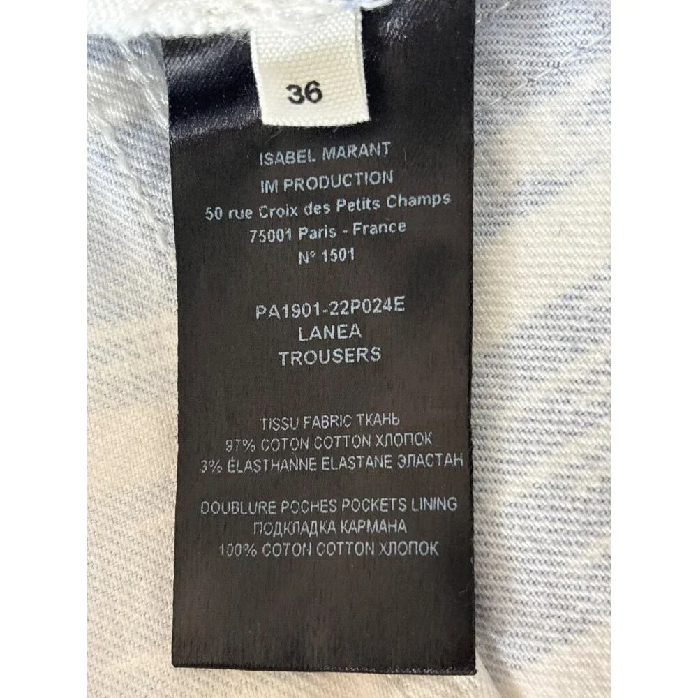 Isabel Marant Étoile Jeans Denim Lanea Trousers Pants Ikat Size 36 / 4 White Blu